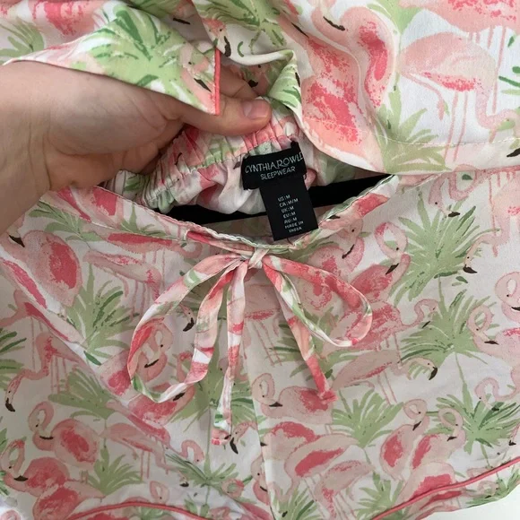 Cynthia Rowley Flamingo Palm Pajama Set Short Sleeve Shorts in Pink and Green - Picture 3 of 9